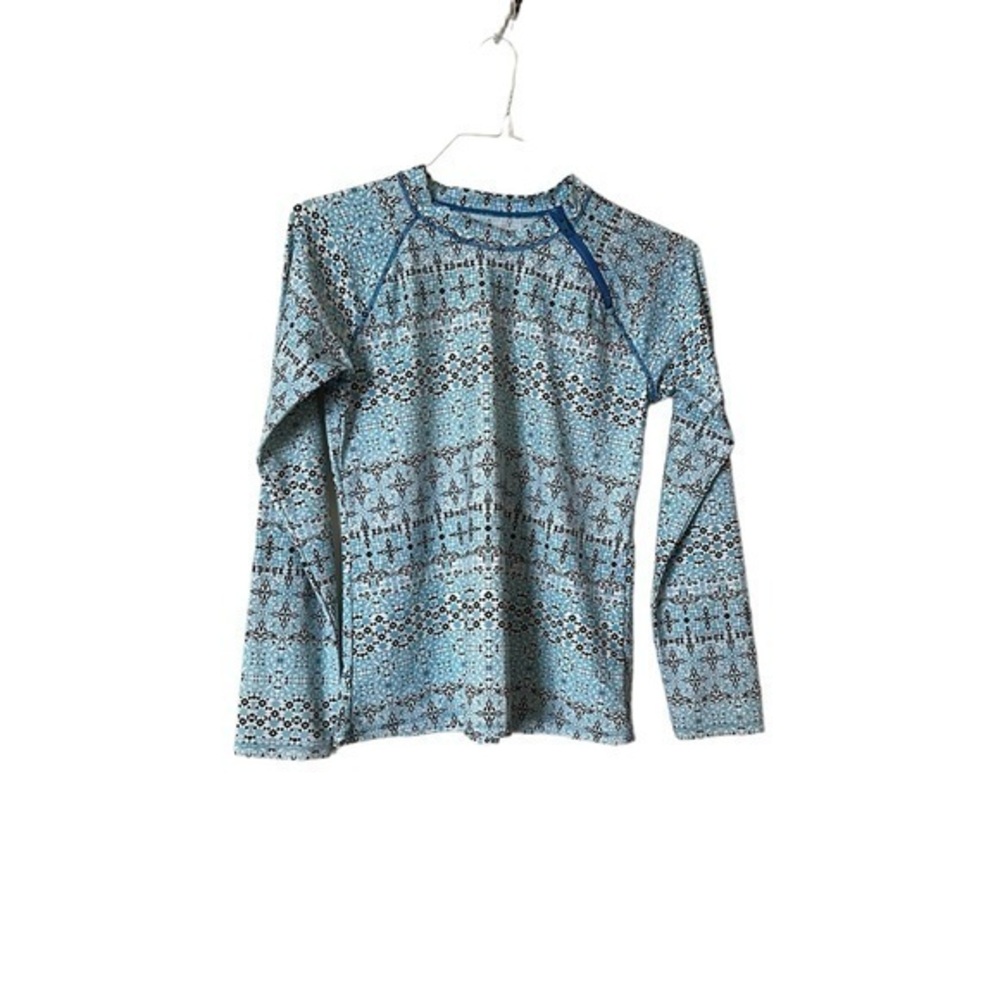 Cabana Life Blue Moroccan Print Long Sleeve Rash Guard w Mock Neck & Zipper
